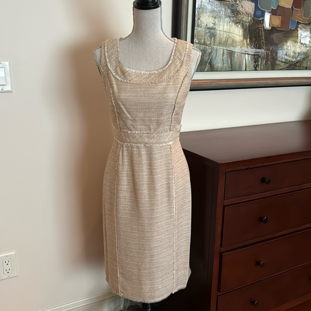 Kay Unger Beige Linen Dress Women’s Size 2, Brand New